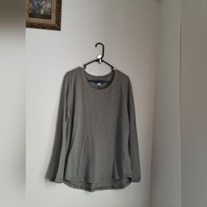 Simply Styled Blouse Women XL Green and White Striped Top Casual Academia Office